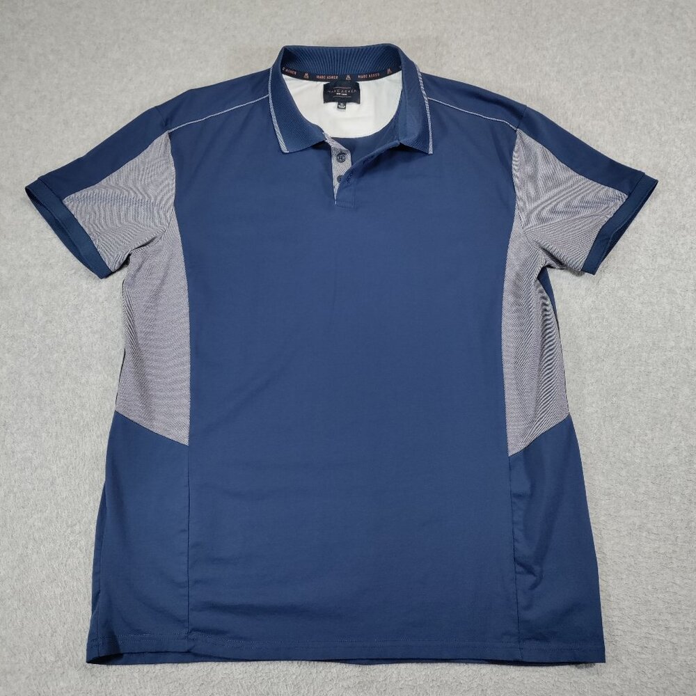 Marc Asher Polo Shirt Mens XL (runs small) Blue Stretch Cotton Preppy Casual
